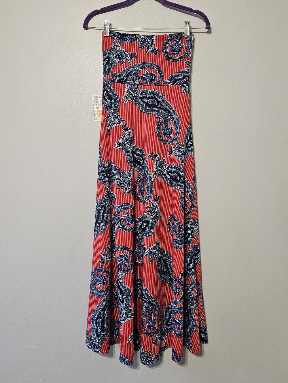 LuLaRoe Red Maxi Skirt with Navy Paisley